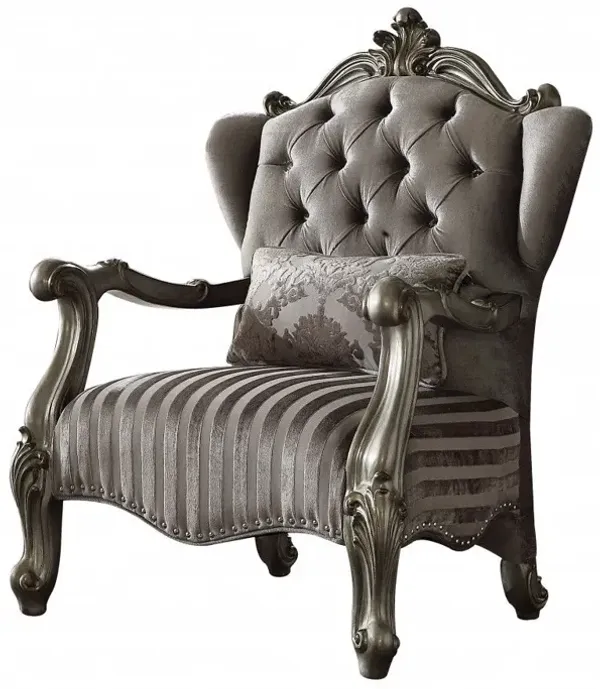 Velvet Striped Tufted Wingback Chair - Gray And Platinum