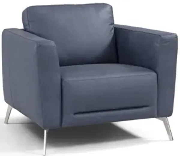 Genuine Leather Arm Chair - Blue And Silver