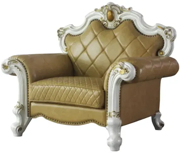Faux Leather Tufted Arm Chair - Light Brown And Pearl