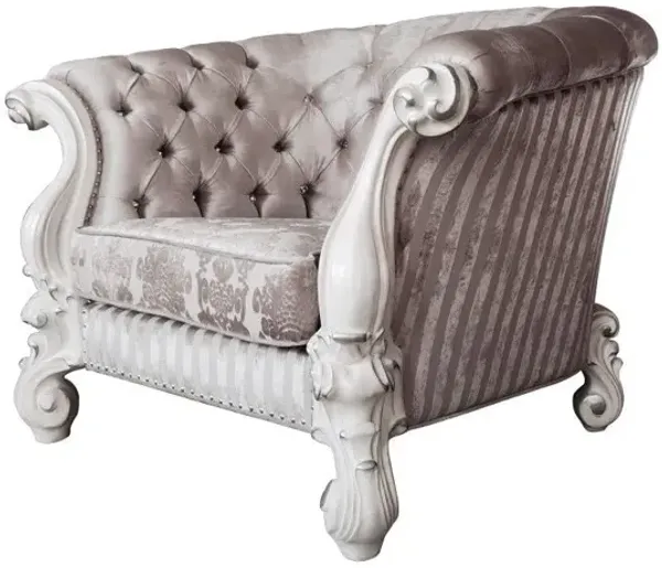Fabric Damask Tufted Barrel Chair - Ivory And Bone