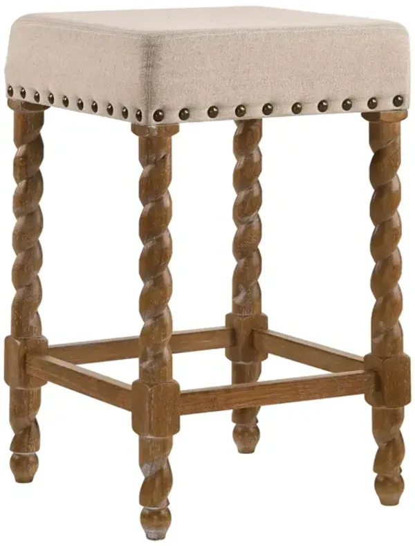 Faux Leather And Solid Wood Backless Counter Height Bar Chair - Cream And Natural