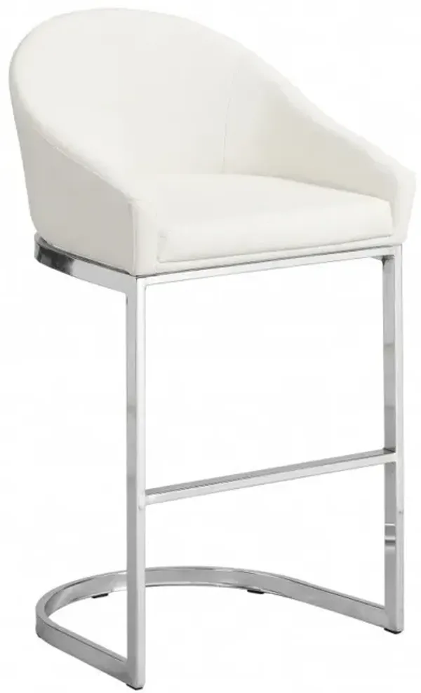 Faux Leather And Steel Low Back Bar Height Bar Chair - White And Silver