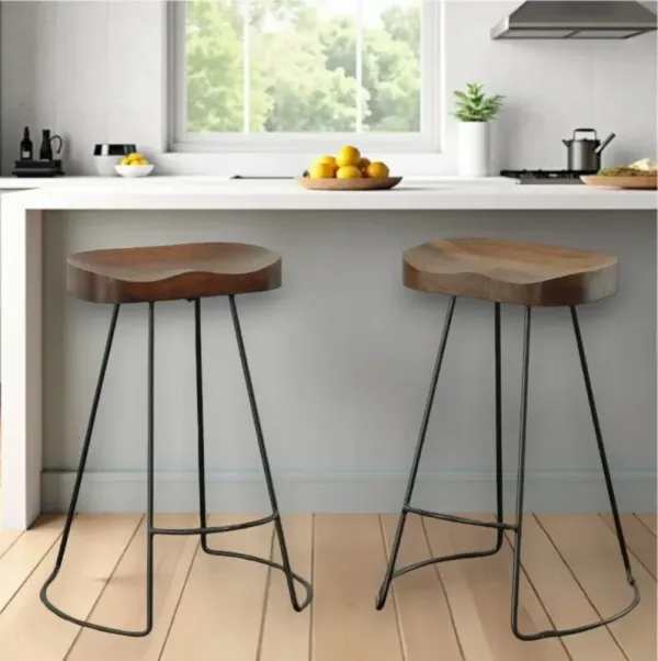 25" Steel Backless Counter Height Bar Chairs (Set of 2) - Chestnut And Black