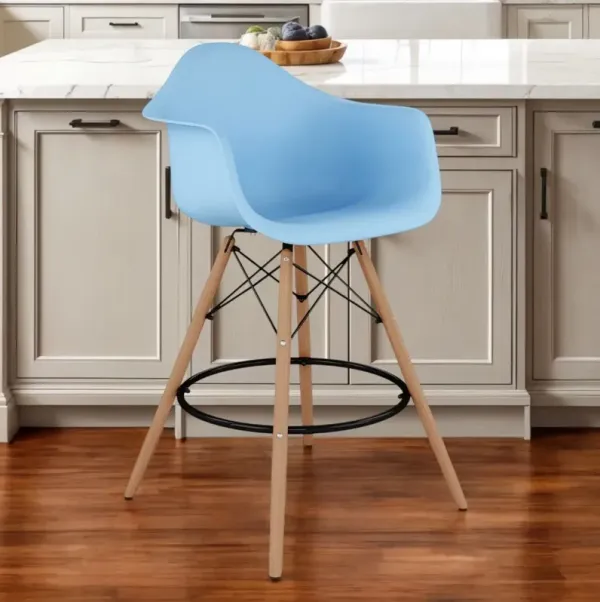 Heavy Duty Plastic And Solid Wood Low Back Counter Height Bar Chair - Light Blue And Brown