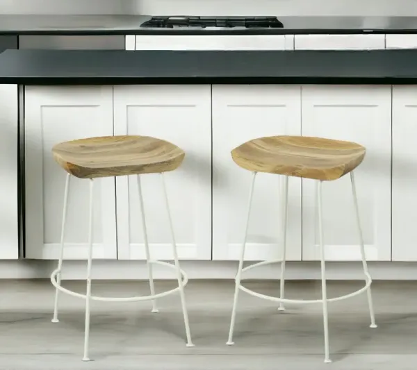 25" Steel Backless Counter Height Bar Chairs (Set of 2) - Natural And White