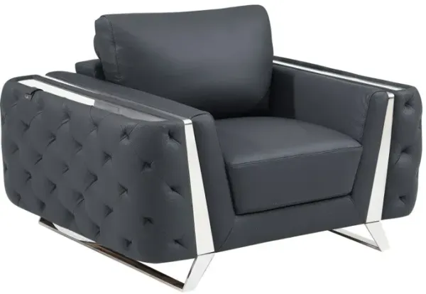 Faux Leather Tufted Arm Chair - Dark Gray And Silver