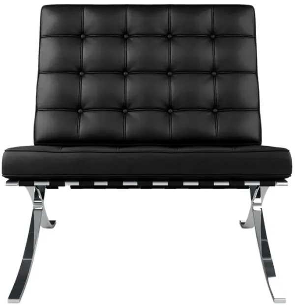 Italian Leather Tufted Lounge Chair - Black And Silver