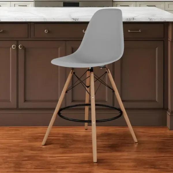Heavy Duty Plastic And Solid Wood Counter Height Bar Chair - Gray And Brown