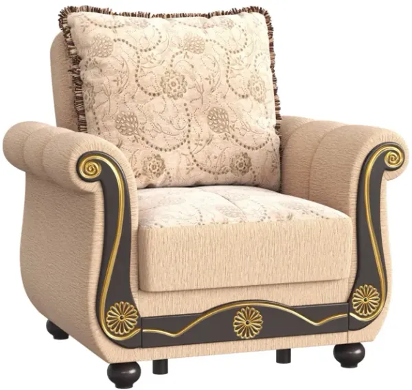 Fabric Floral Convertible Armchair - Beige