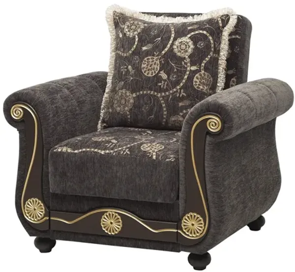 Chenille Floral Convertible Armchair - Gray And Brown