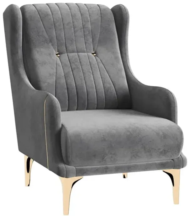 Velvet Wingback Chair - Gray And Gold
