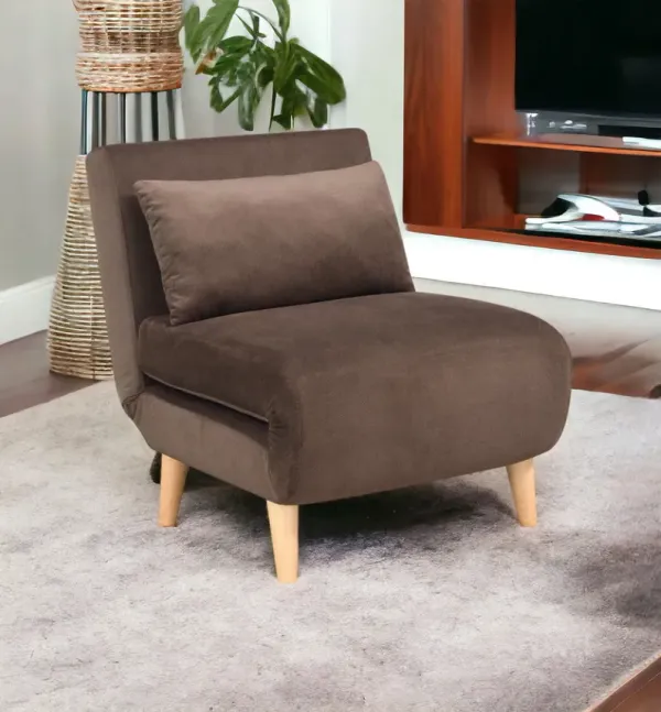 Plush Upholstered Convertible Chair And Toss Pillow - Brown And Natural