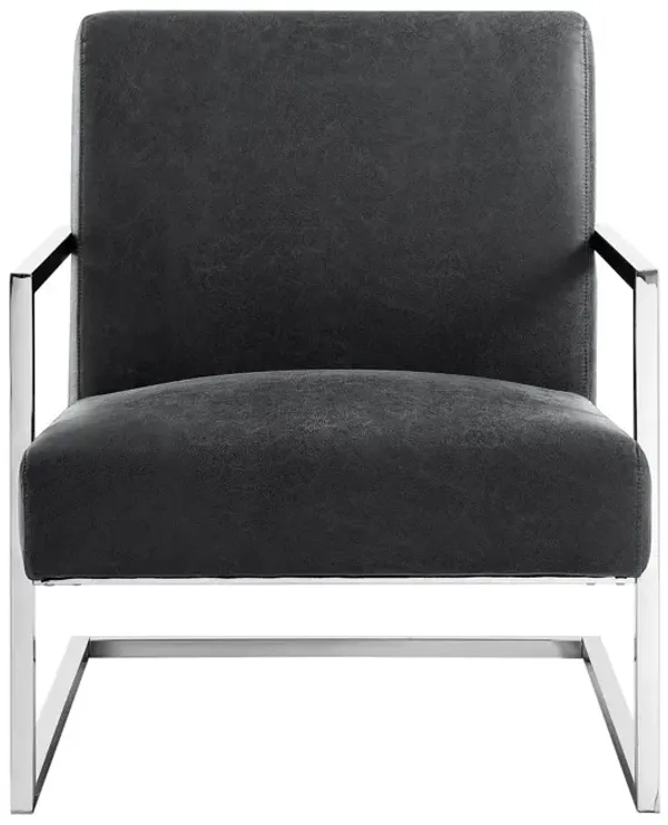 Faux Leather Arm Chair - Charcoal And Silver