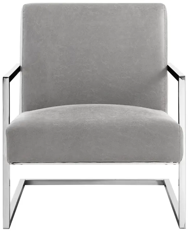 Faux Leather Arm Chair - Light Gray And Silver
