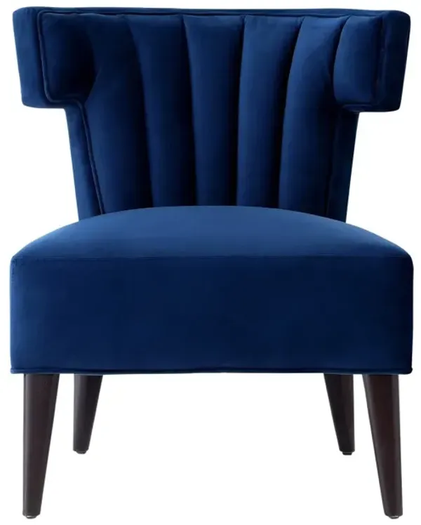 Velvet Tufted Wingback Chair - Navy Blue And Black