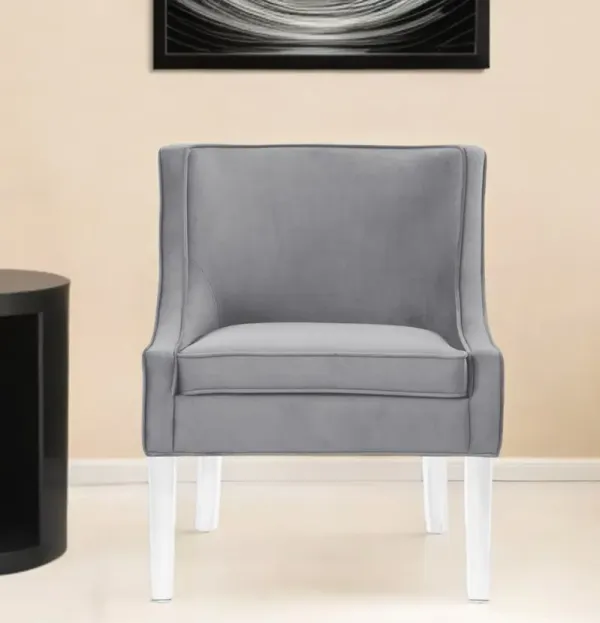 Velvet Side Chair - Light Gray And Clear