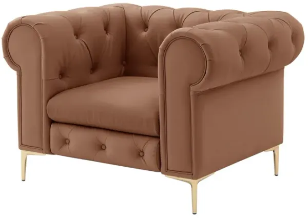 Faux Leather Tufted Chesterfield Chair - Camel And Gold