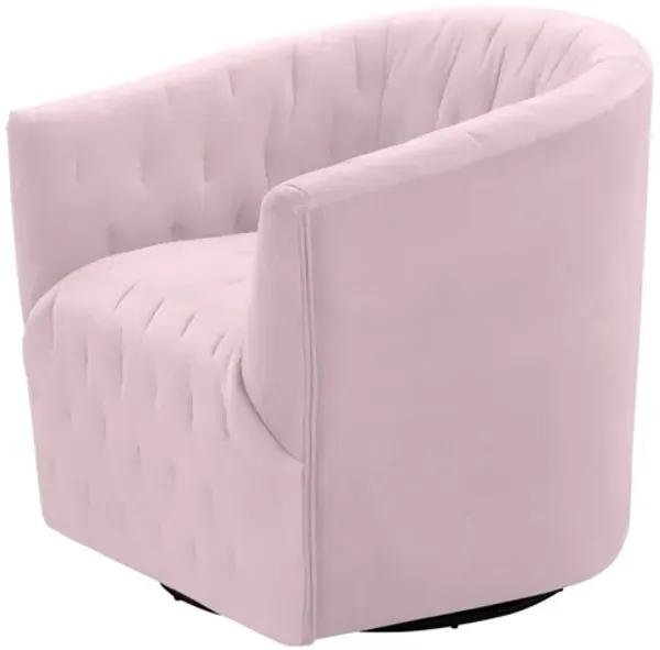 Velvet Tufted Swivel Barrel Chair - Blush And Black