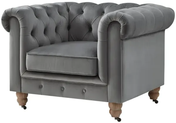 Velvet Tufted Chesterfield Chair - Dark Gray And Brown