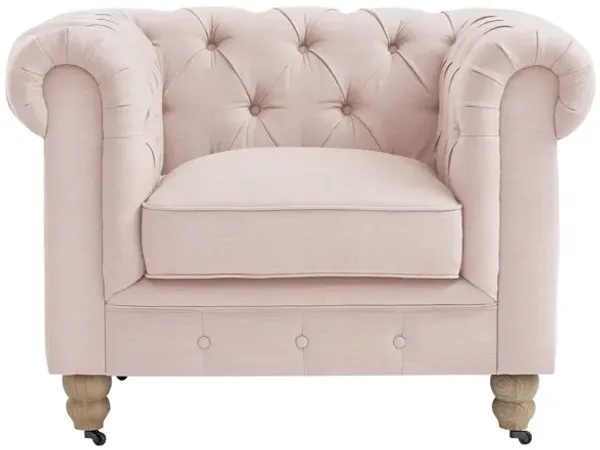 Linen Tufted Chesterfield Chair - Pink And Brown