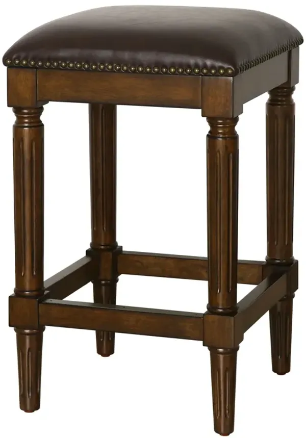 Solid Wood Backless Counter Height Bar Chair - Brown And Dark Brown