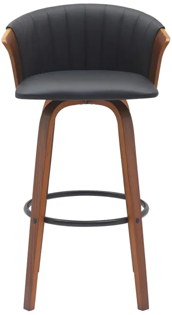 Faux Leather Swivel Bar Height Bar Chair - Black And Wood Brown