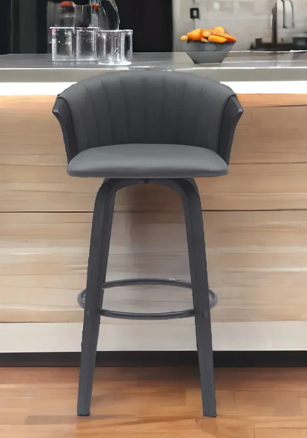 30" Faux Leather Swivel Bar Height Bar Chair - Dark Gray And Black