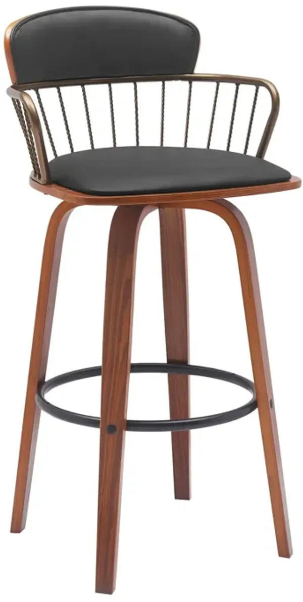 Faux Leather Swivel Low Back Bar Height Bar Chair - Black And Wood Brown