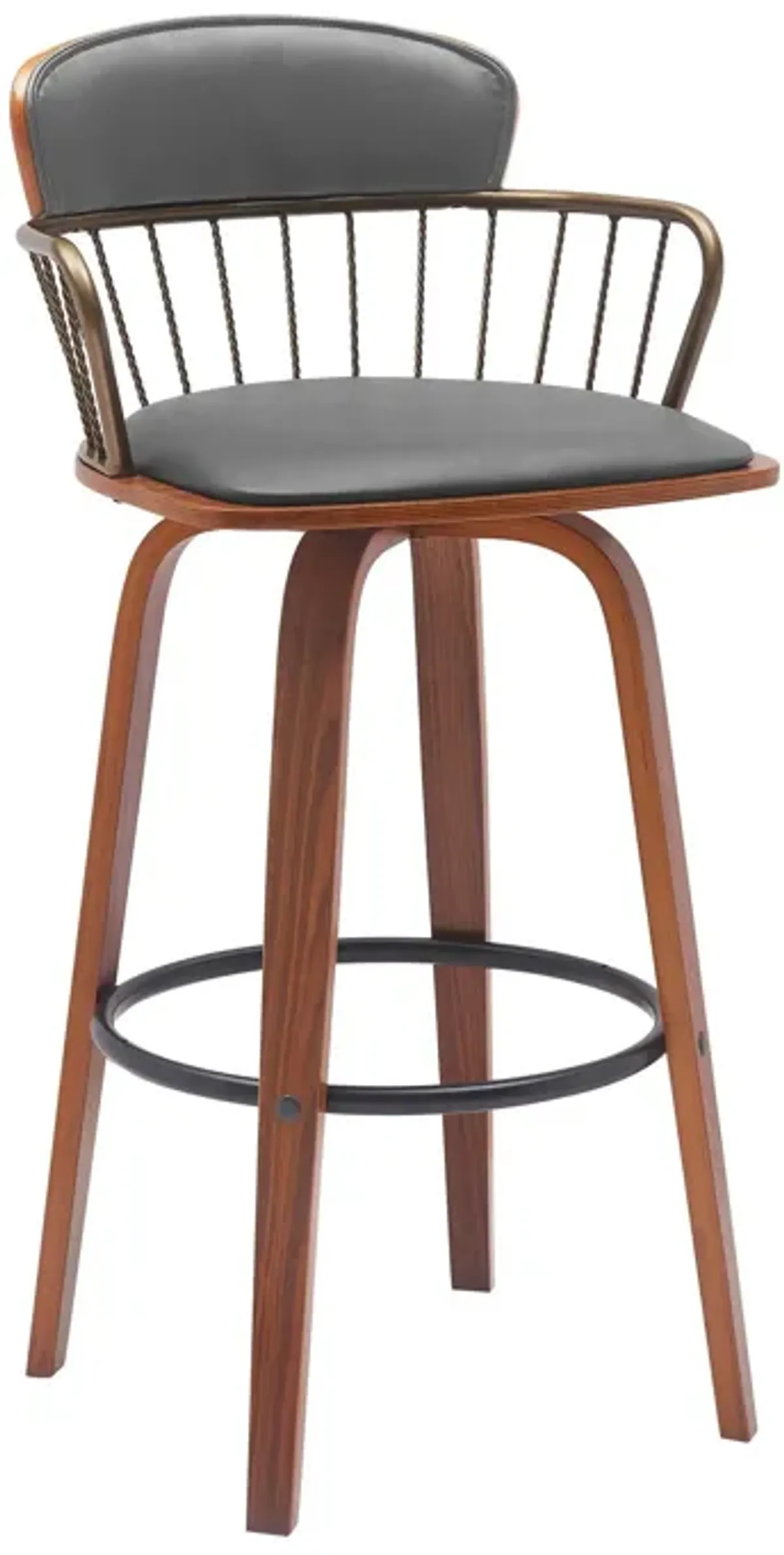 Faux Leather Swivel Low Back Bar Height Bar Chair - Gray And Wood Brown