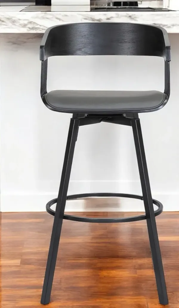 Faux Leather With Metal Swivel Counter Height Bar Chair - Gray And Black