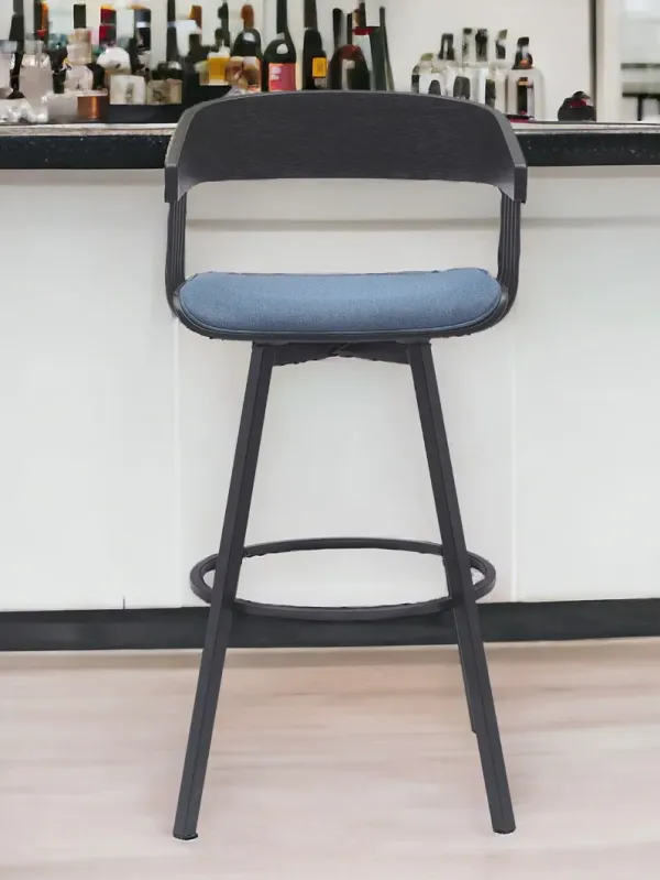Fabric With Metal Swivel Bar Height Bar Chair - Blue And Black