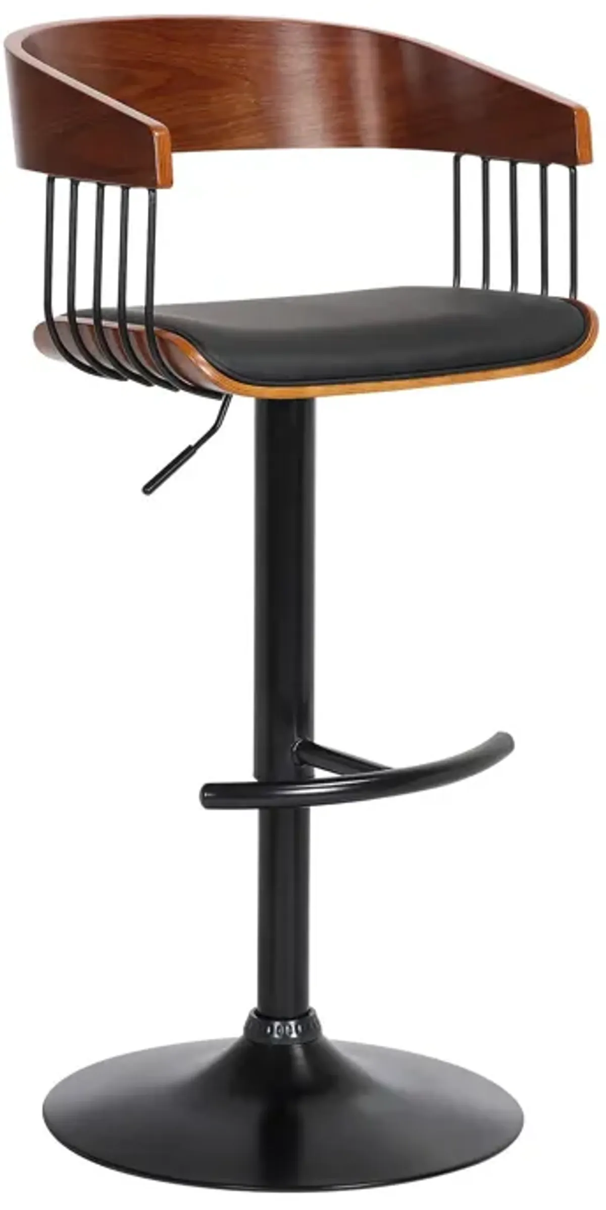 Faux Leather And Metal Swivel Adjustable Height Bar Chair - Black / Dark Brown