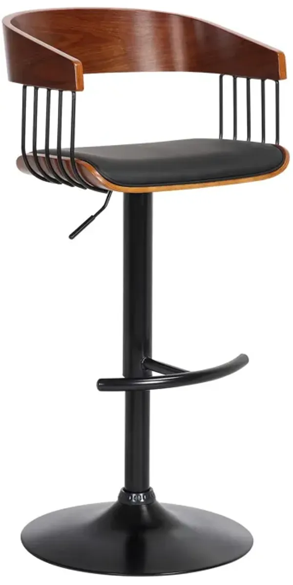 Faux Leather And Metal Swivel Adjustable Height Bar Chair - Black / Dark Brown