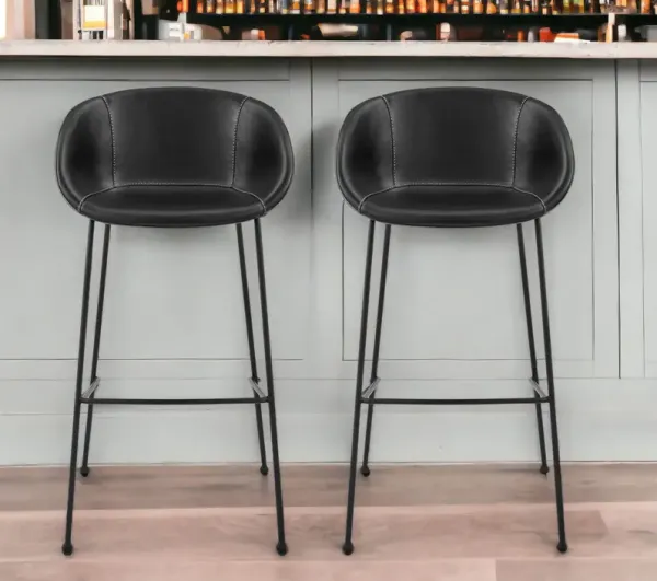 Faux Leather And Steel Low Back Bar Height Bar Chairs (Set of 2) - Black