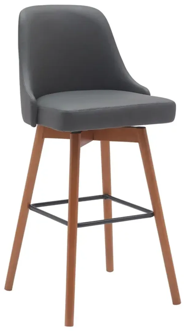 Faux Leather With Solid Wood Swivel Bar Height Bar Chair - Gray And Wood Brown