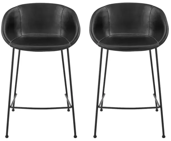 Faux Leather And Steel Low Back Counter Height Bar Chairs (Set of 2) - Black