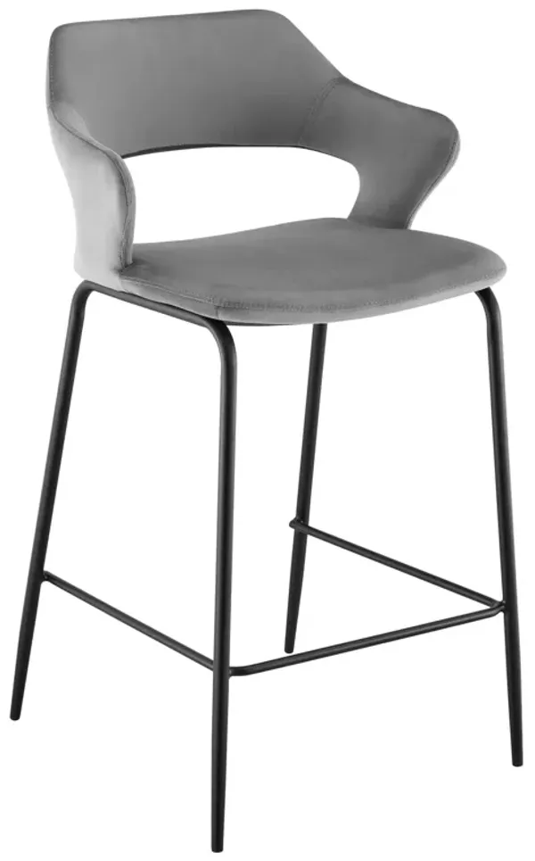 Velvet And Steel Low Back Counter Height Bar Chair - Gray And Black