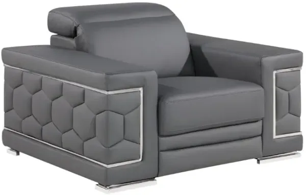 Genuine Leather Lounge Chair - Granite Gray And Silver