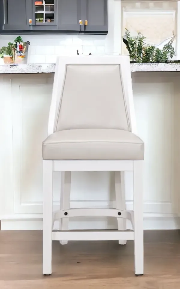 Faux Leather And Solid Wood Counter Height Swivel Bar Chair - Pearl Silver And White