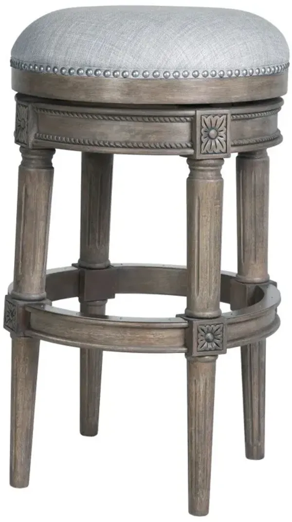 31" Solid Wood Swivel Backless Bar Height Bar Chair - Pearl Silver / Gray