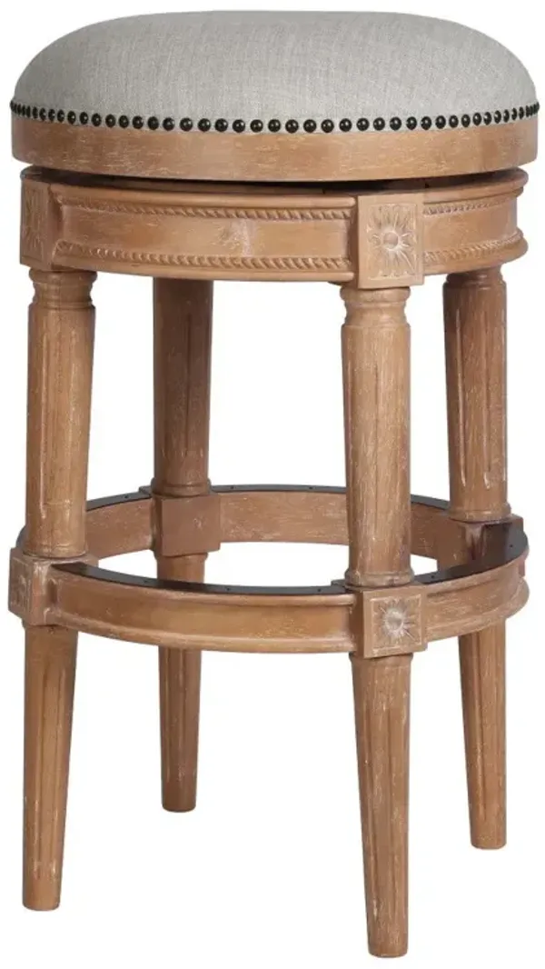 Solid Wood Swivel Backless Bar Height Bar Chair - Pearl Silver And Natural