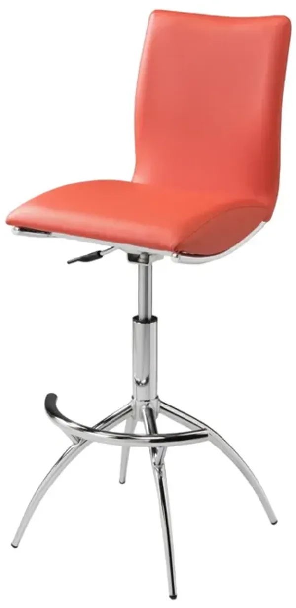 Faux Leather And Metal Low Back Adjustable Height Bar Chairs (Set of 2) - Orange And Silver