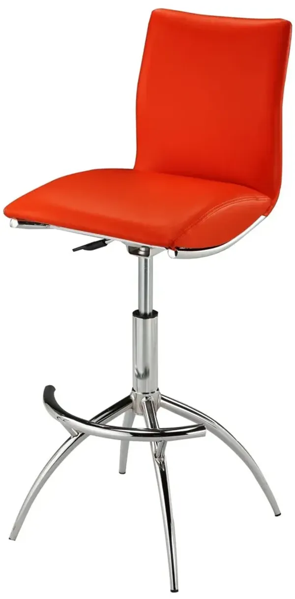 Faux Leather And Metal Low Back Adjustable Height Bar Chairs (Set of 2) - Red And Silver