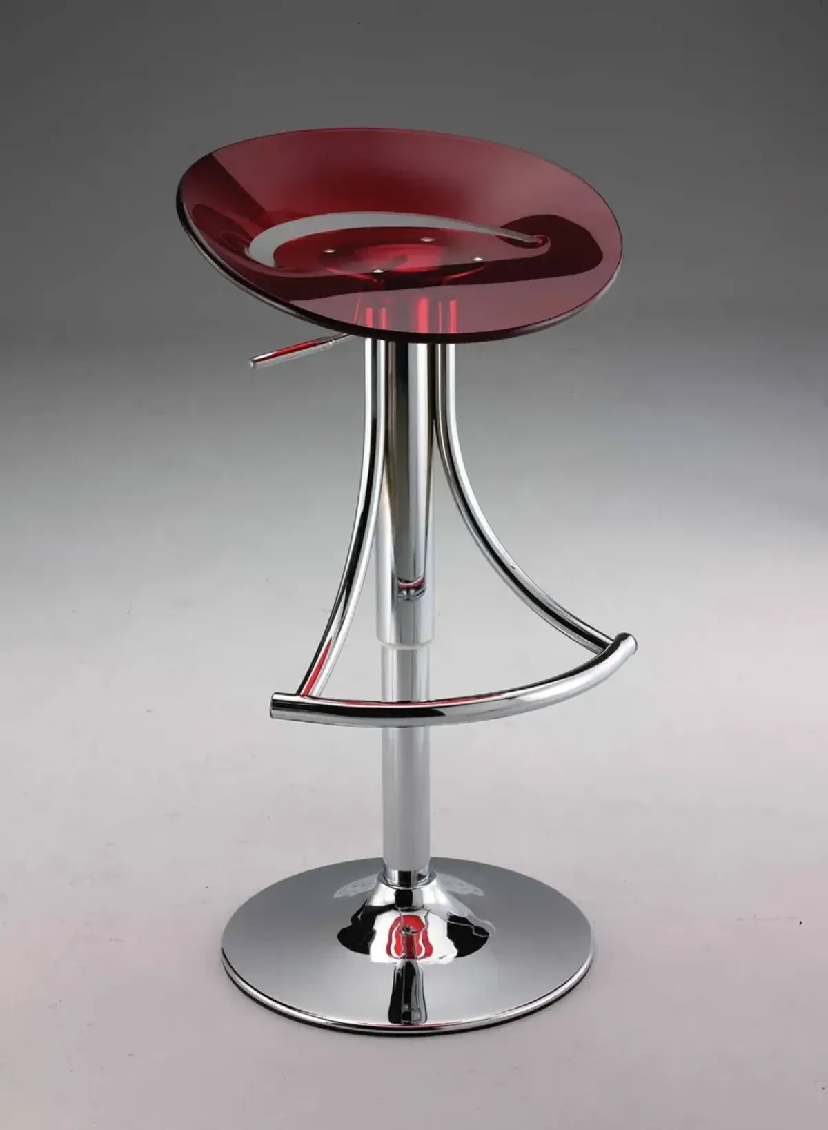 17.5" x 17.5" x 23.5" Acrylic And Metal Low Back Adjustable Height Bar Chair - Red And Silver