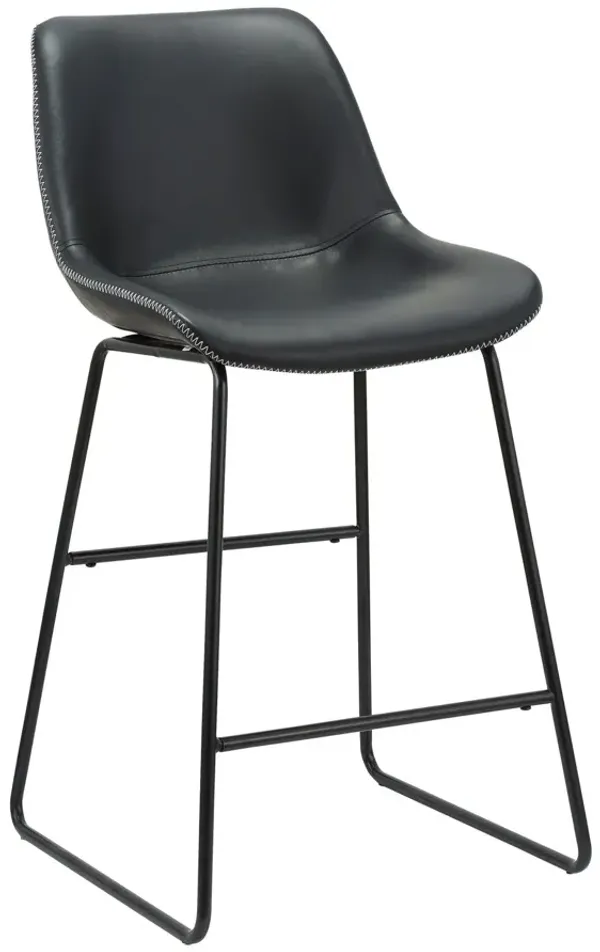 Faux Leather And Metal Low Back Counter Height Bar Chairs (Set of 2) - Black