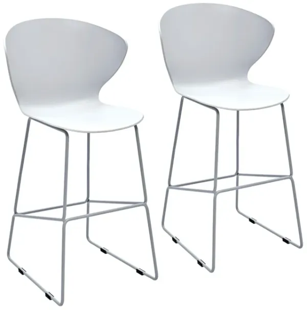 Heavy Duty Plastic And Metal Low Back Counter Height Bar Chairs (Set of 2) - White And Silver