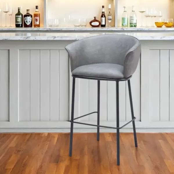 Faux Leather And Steel Bar Height Bar Chair - Gray And Black
