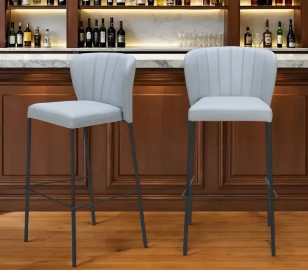 29" Faux Leather And Steel Bar Height Bar Chairs (Set of 2) - Gray And Black