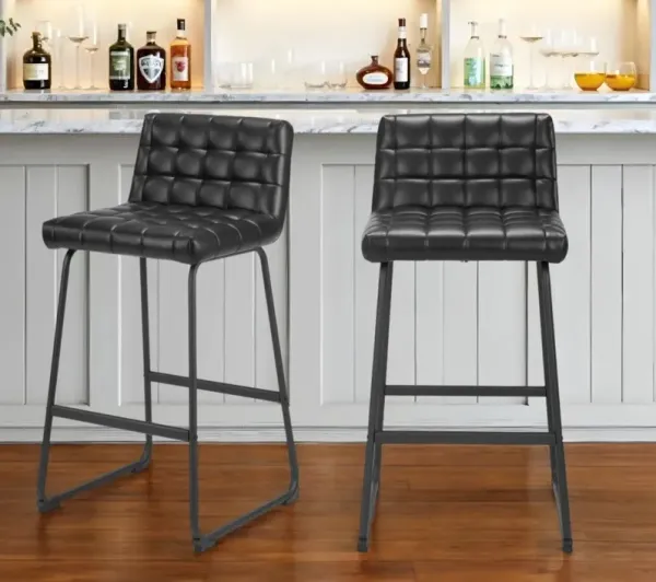 Faux Leather And Steel Bar Height Bar Chairs (Set of 2) - Black