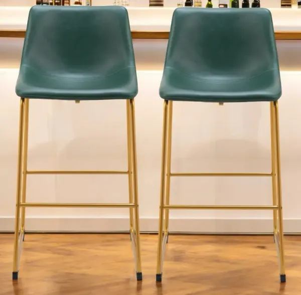 Faux Leather And Steel Bar Height Bar Chairs (Set of 2) - Green And Gold